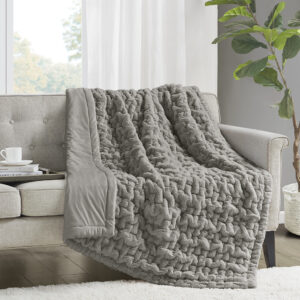 Ruched Fur Throw in Grey From Madison Park