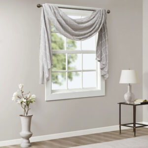 Irina Diamond Sheer Embroidered Window Scarf in Grey From Madison Park