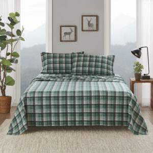 Flannel Sheet Set in Green Plaid From Woolrich