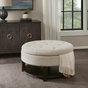 Miller Round Storage Ottoman in Cream/Brown From Madison Park