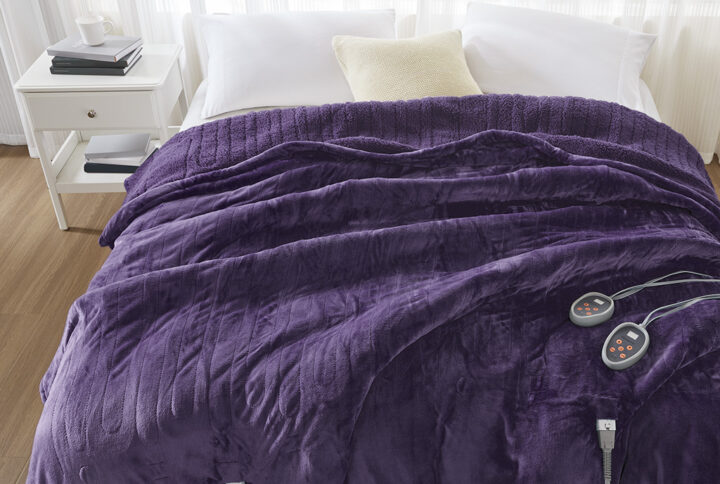 Heated Microlight to Berber Blanket in Purple From Beautyrest