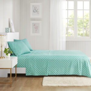 Polka Dot Printed 100% Cotton Sheet Set in Seafoam From Mi Zone