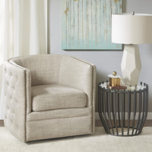 Capstone Tufted Barrel Swivel Chair in Taupe Multi From Madison Park